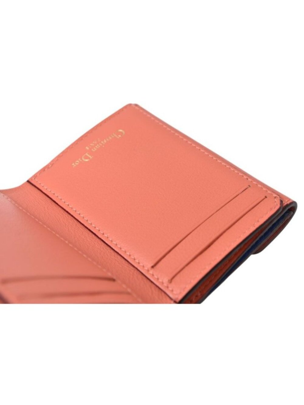 Dior Wallet Trifold Vintage Mini Diorissimo Bicolor Blue Coral Pink Charm - Picture 7 of 16